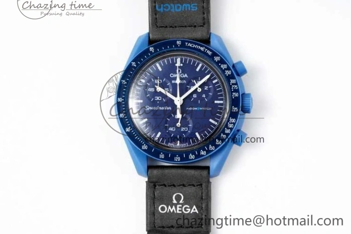 0206 ZipUp Speedmaster Misson To Neptune 1:1 Best Edition Blue Dial On Nylon Strap Quartz 7854